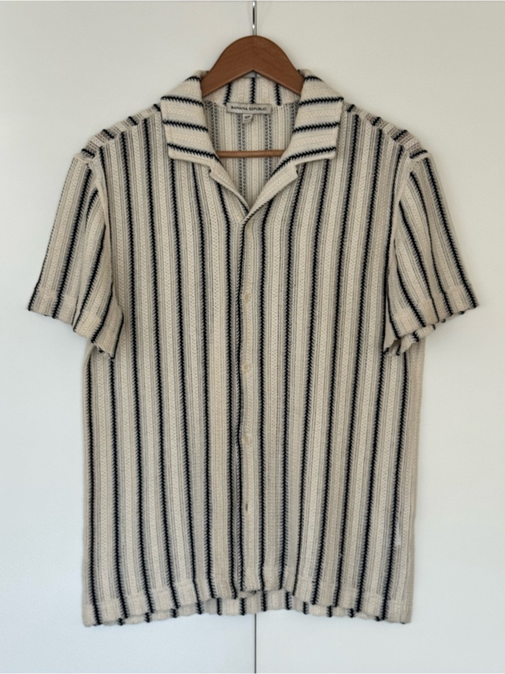 Banana Republic Striped Knit Polo – Cream & Navy, Size S